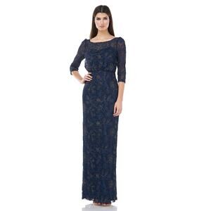 JS Collection Metallic Soutache Gown Navy Gold Size 10 Wedding Mother of Bride